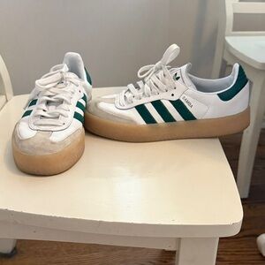Adidas Samba White and Forest Green Shoes
